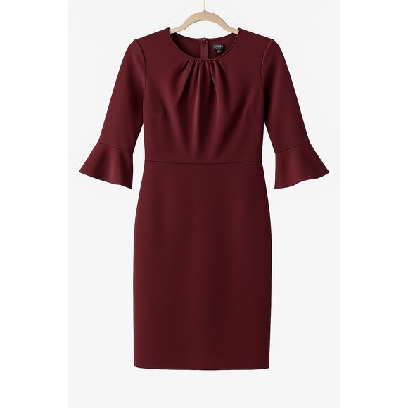 J.Crew Bell Sleeve Ponte Sheath Dress Cranberry‎ Garnet Size 4 Career Party - Picture 1 of 7
